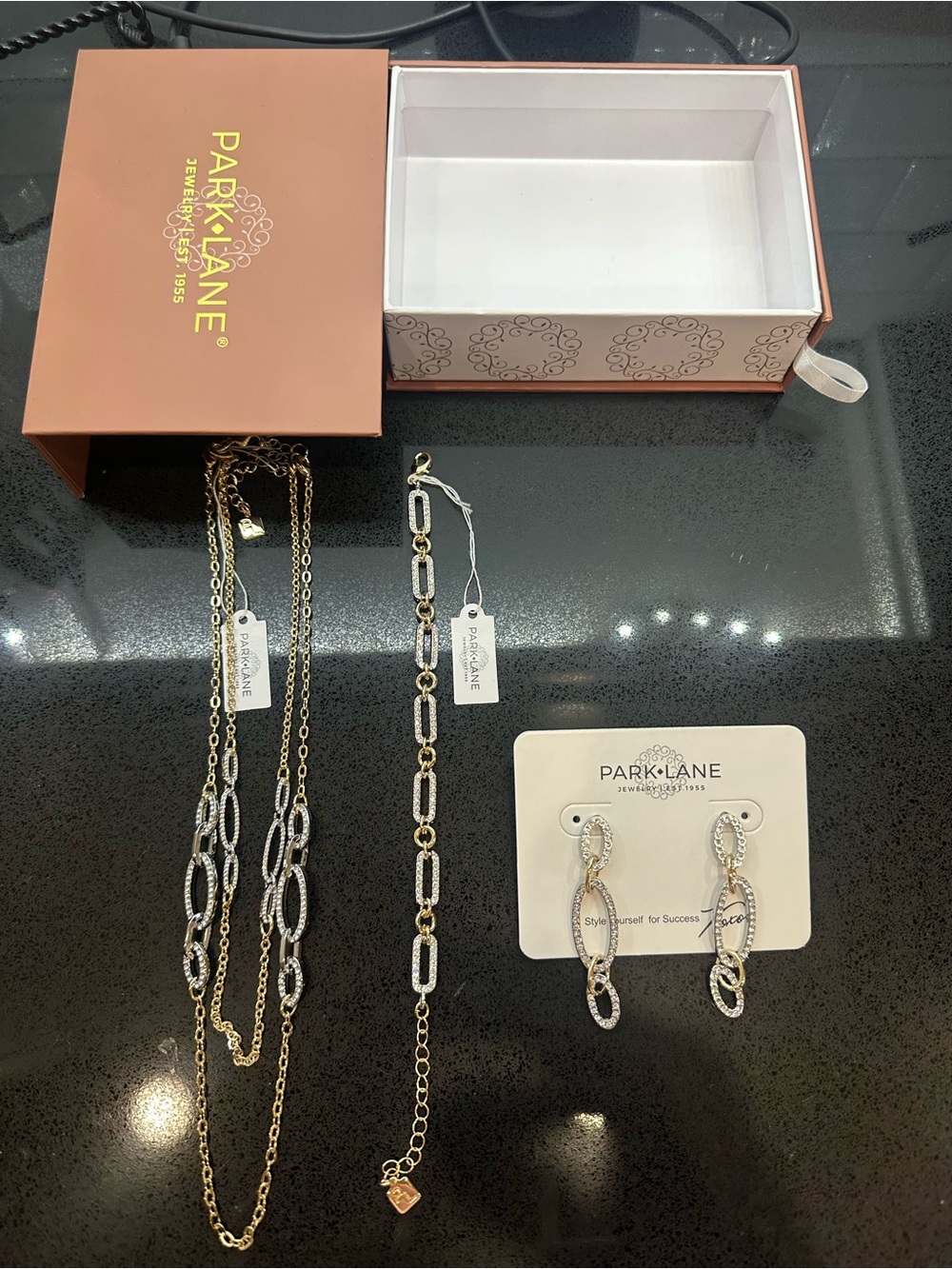 Park Lane Two-Tone Gold and Silver Link Necklace, Bracelet and Earrings Set-NWT